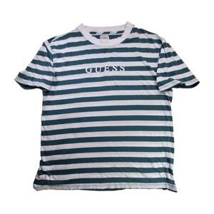 Guess Sz S Los Angeles Short Sleeve Crew Neck T Shirt Striped Green White Preppy